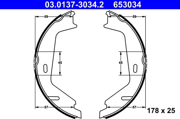ATE 03.0137-3034.2 - Комплект тормозных колодок, стояночная тормозная система autosila-amz.com