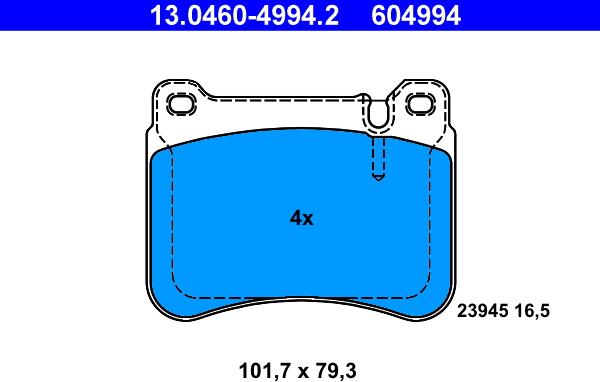 ATE 13.0460-4994.2 - Тормозные колодки, дисковые, комплект autosila-amz.com