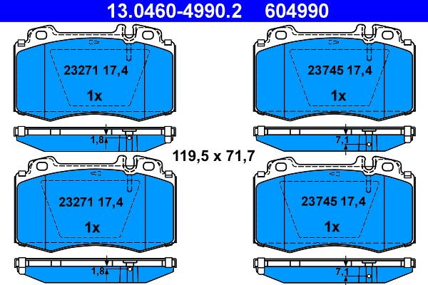 ATE 13.0460-4990.2 - Тормозные колодки, дисковые, комплект autosila-amz.com