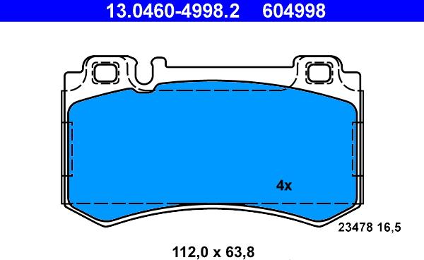 ATE 13.0460-4998.2 - Тормозные колодки, дисковые, комплект autosila-amz.com