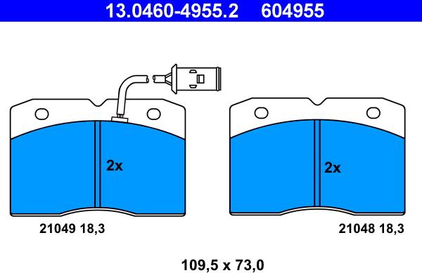 ATE 13.0460-4955.2 - Тормозные колодки, дисковые, комплект autosila-amz.com