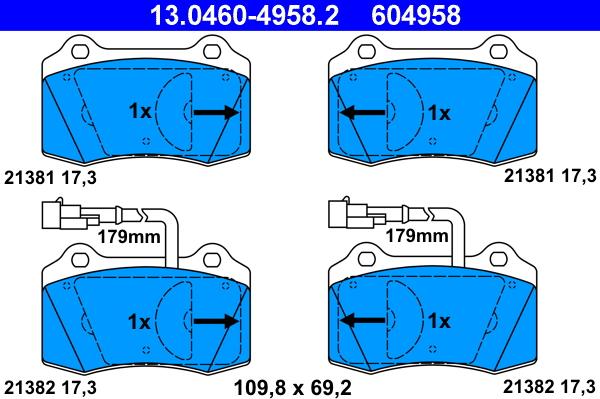 ATE 13.0460-4958.2 - Тормозные колодки, дисковые, комплект autosila-amz.com