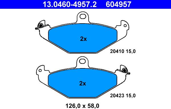 ATE 13.0460-4957.2 - Тормозные колодки, дисковые, комплект autosila-amz.com