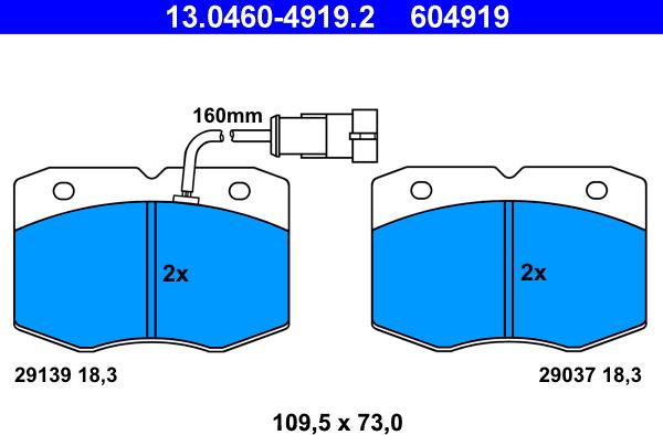 ATE 13.0460-4919.2 - Тормозные колодки, дисковые, комплект autosila-amz.com