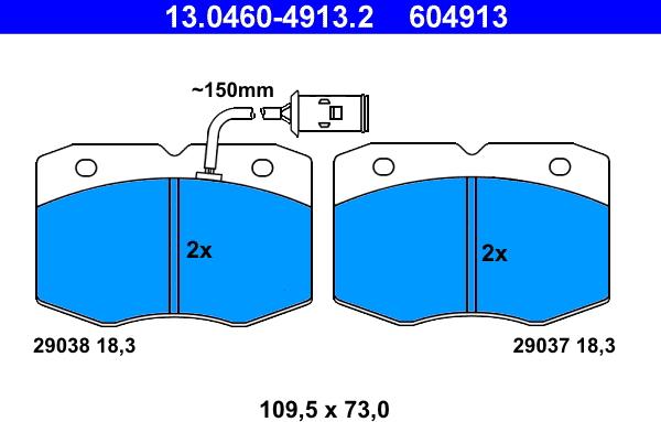 ATE 13.0460-4913.2 - Тормозные колодки, дисковые, комплект autosila-amz.com