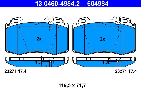 ATE 13.0460-4984.2 - Тормозные колодки, дисковые, комплект autosila-amz.com