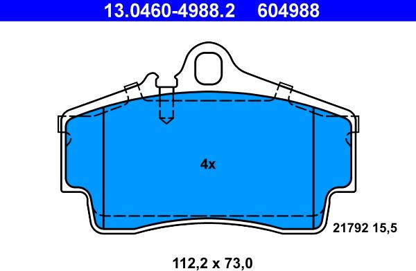 ATE 13.0460-4988.2 - Тормозные колодки, дисковые, комплект autosila-amz.com