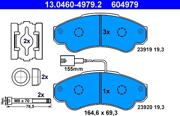 ATE 13.0460-4979.2 - Тормозные колодки, дисковые, комплект autosila-amz.com