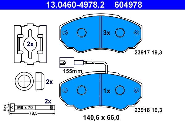 ATE 13.0460-4978.2 - Тормозные колодки, дисковые, комплект autosila-amz.com