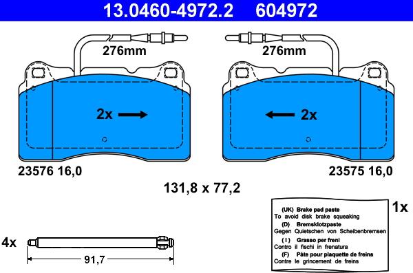 ATE 13.0460-4972.2 - Тормозные колодки, дисковые, комплект autosila-amz.com