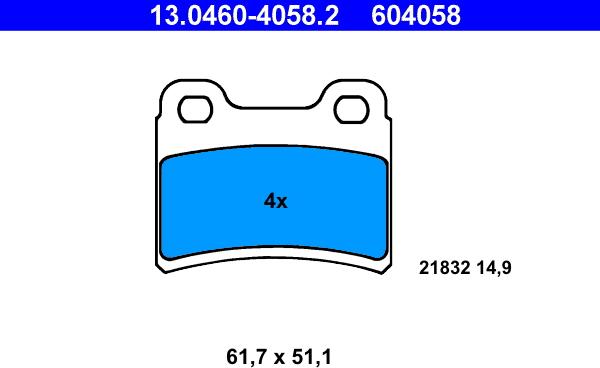 ATE 13.0460-4058.2 - Тормозные колодки, дисковые, комплект autosila-amz.com