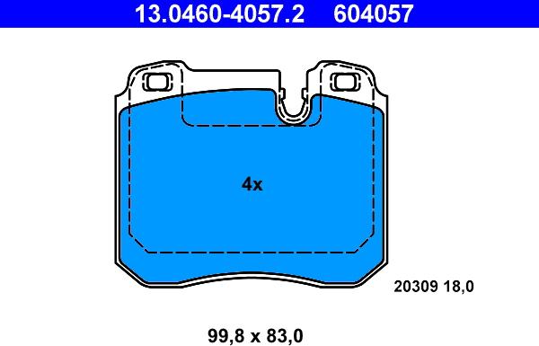 ATE 13.0460-4057.2 - Тормозные колодки, дисковые, комплект autosila-amz.com