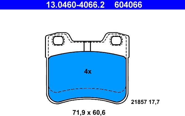 ATE 13.0460-4066.2 - Тормозные колодки, дисковые, комплект autosila-amz.com