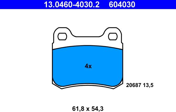 ATE 13.0460-4030.2 - Тормозные колодки, дисковые, комплект autosila-amz.com