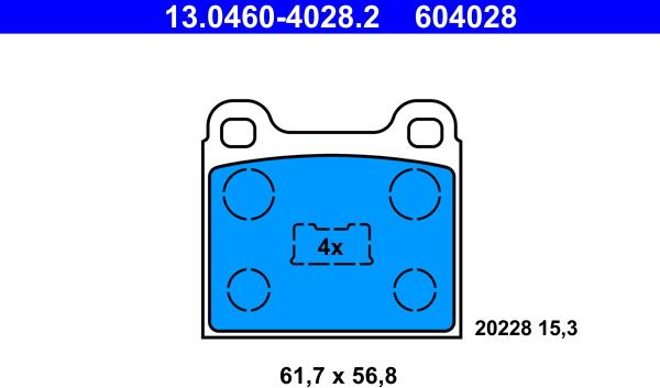 ATE 13.0460-4028.2 - Тормозные колодки, дисковые, комплект autosila-amz.com