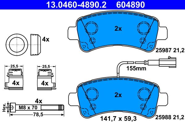 ATE 13.0460-4890.2 - Тормозные колодки, дисковые, комплект autosila-amz.com