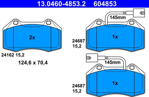 ATE 13.0460-4853.2 - Тормозные колодки, дисковые, комплект autosila-amz.com