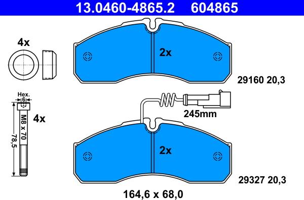 ATE 13.0460-4865.2 - Тормозные колодки, дисковые, комплект autosila-amz.com