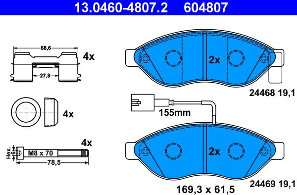 ATE 13.0460-4807.2 - Тормозные колодки, дисковые, комплект autosila-amz.com