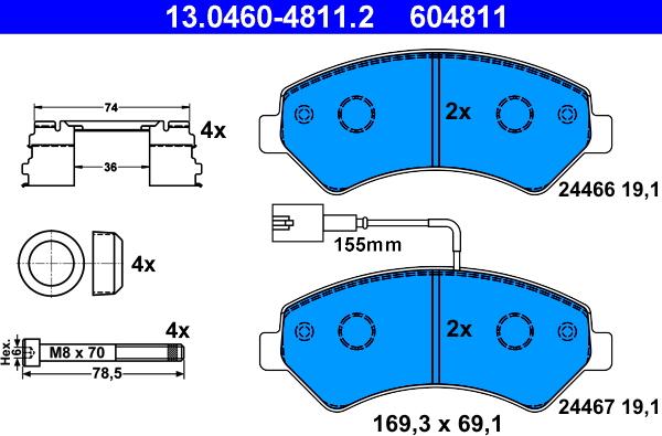 ATE 13.0460-4811.2 - Тормозные колодки, дисковые, комплект autosila-amz.com