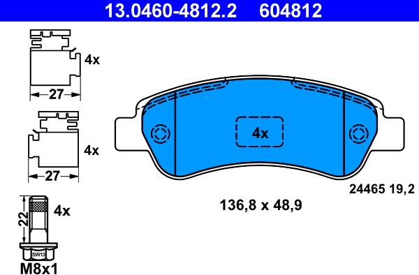 ATE 13.0460-4812.2 - Тормозные колодки, дисковые, комплект autosila-amz.com