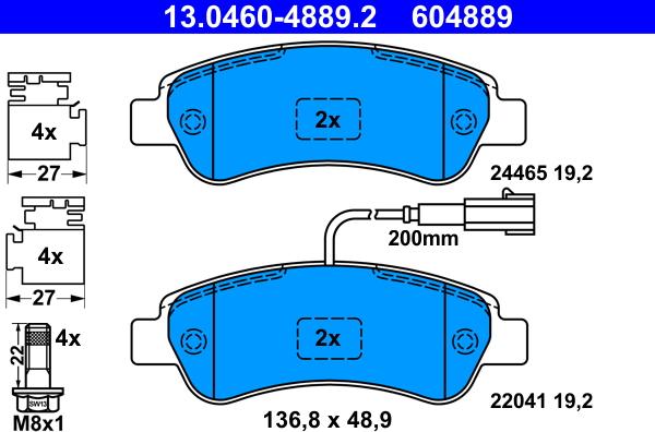 ATE 13.0460-4889.2 - Тормозные колодки, дисковые, комплект autosila-amz.com