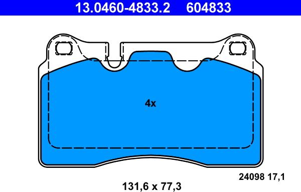 ATE 13.0460-4833.2 - Тормозные колодки, дисковые, комплект autosila-amz.com