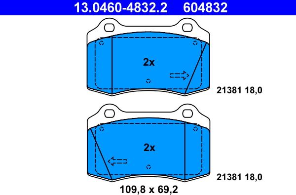 ATE 13.0460-4832.2 - Тормозные колодки, дисковые, комплект autosila-amz.com