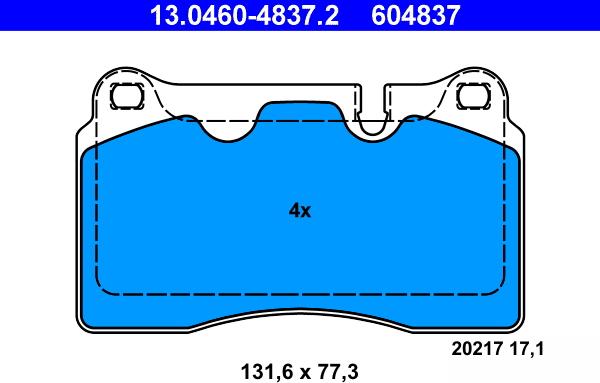 ATE 13.0460-4837.2 - Тормозные колодки, дисковые, комплект autosila-amz.com