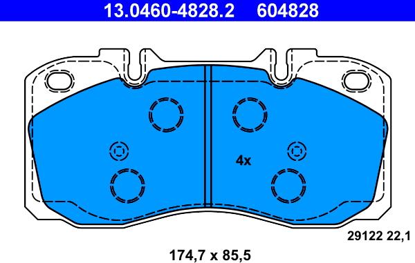 ATE 13.0460-4828.2 - Тормозные колодки, дисковые, комплект autosila-amz.com