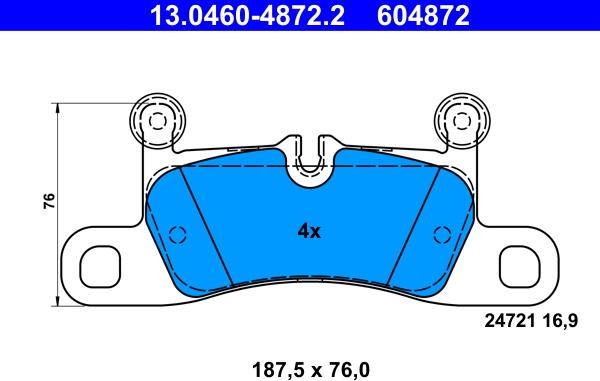 ATE 13.0460-4872.2 - Тормозные колодки компл. задние vw touareg 3.0d-4.2d 01.10- autosila-amz.com