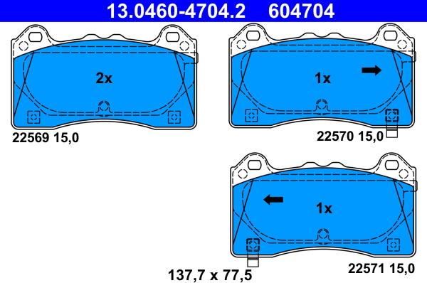 ATE 13.0460-4704.2 - Тормозные колодки, дисковые, комплект autosila-amz.com