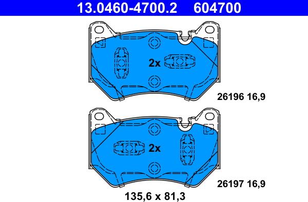 ATE 13.0460-4700.2 - Тормозные колодки, дисковые, комплект autosila-amz.com