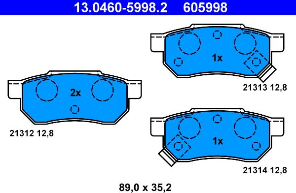 ATE 13.0460-5998.2 - Тормозные колодки задние Honda Civic/Jazz/Rover 200/400 1.1-2.0 95- autosila-amz.com