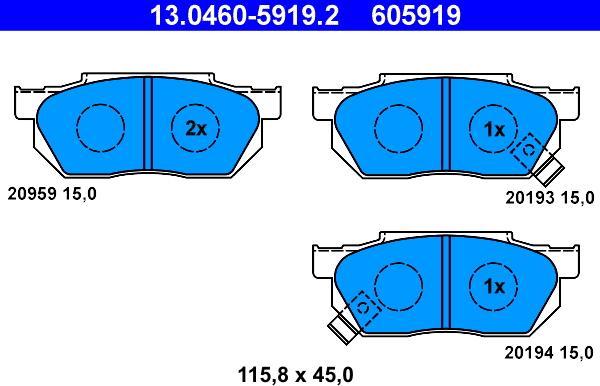 ATE 13.0460-5919.2 - Тормозные колодки, дисковые, комплект autosila-amz.com