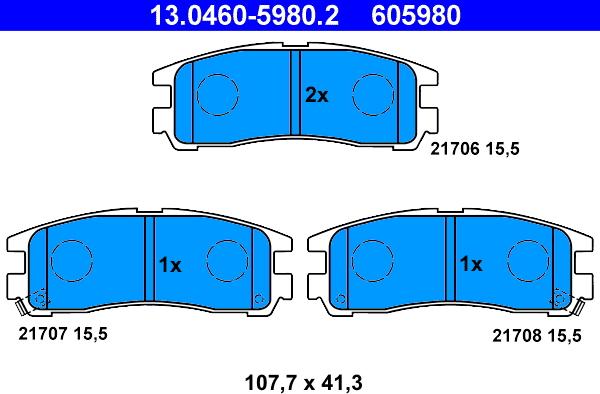 ATE 13.0460-5980.2 - Тормозные колодки, дисковые, комплект autosila-amz.com