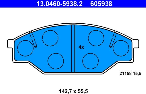 ATE 13.0460-5938.2 - Тормозные колодки, дисковые, комплект autosila-amz.com