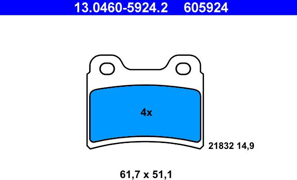 ATE 13.0460-5924.2 - Тормозные колодки, дисковые, комплект autosila-amz.com