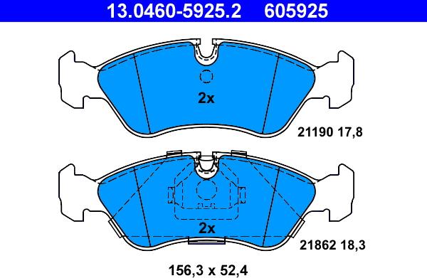 ATE 13.0460-5925.2 - Тормозные колодки, дисковые, комплект autosila-amz.com