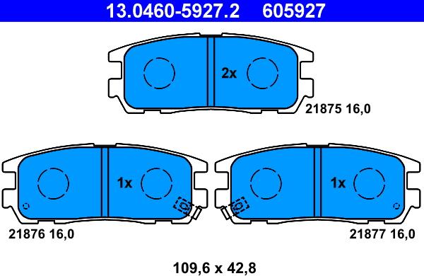 ATE 13.0460-5927.2 - Тормозные колодки, дисковые, комплект autosila-amz.com