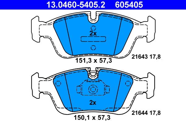 ATE 13.0460-5405.2 - Тормозные колодки, дисковые, комплект autosila-amz.com