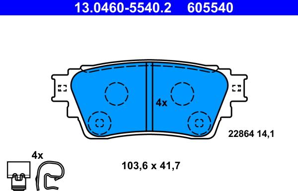 ATE 13.0460-5540.2 - Тормозные колодки, дисковые, комплект autosila-amz.com