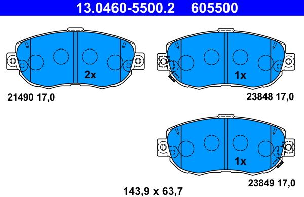 ATE 13.0460-5500.2 - Тормозные колодки, дисковые, комплект autosila-amz.com