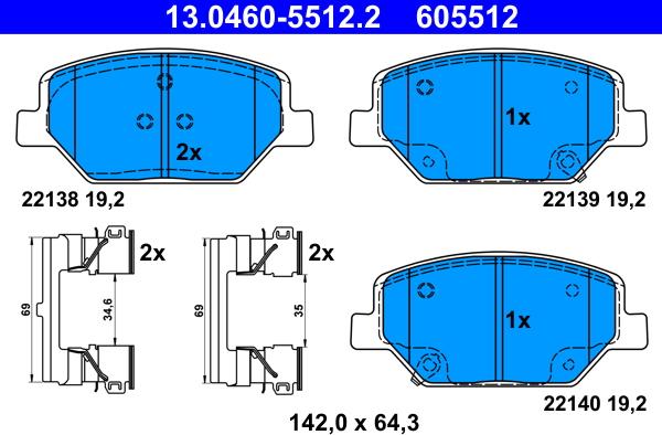 ATE 13.0460-5512.2 - Тормозные колодки, дисковые, комплект autosila-amz.com