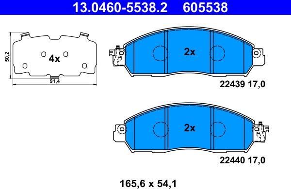 ATE 13.0460-5538.2 - Тормозные колодки, дисковые, комплект autosila-amz.com