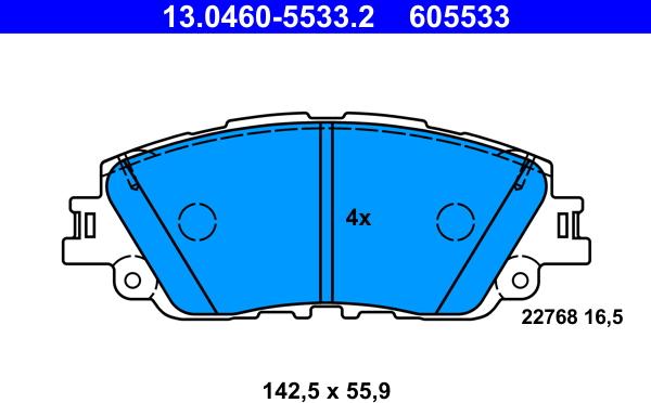 ATE 13.0460-5533.2 - Комплект тормозных колодок передн , LEXUS ES, UX TOYOTA CAMRY, COROLLA CROSS, RAV 4 V 2.0-Electric autosila-amz.com