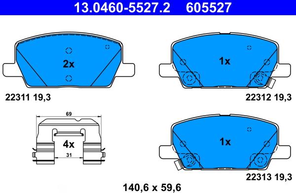 ATE 13.0460-5527.2 - Тормозные колодки, дисковые, комплект autosila-amz.com