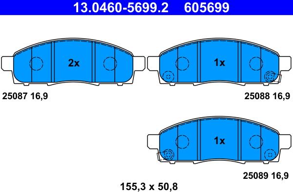 ATE 13.0460-5699.2 - Тормозные колодки, дисковые, комплект autosila-amz.com