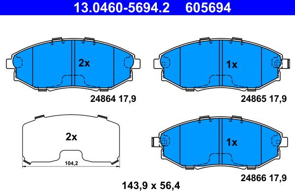 ATE 13.0460-5694.2 - Тормозные колодки, дисковые, комплект autosila-amz.com