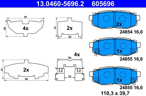 ATE 13.0460-5696.2 - Тормозные колодки, дисковые, комплект autosila-amz.com